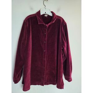 LL Bean Women Burgunday Red Cotton Blend Button Down Long Sleeve Shirt size 1X